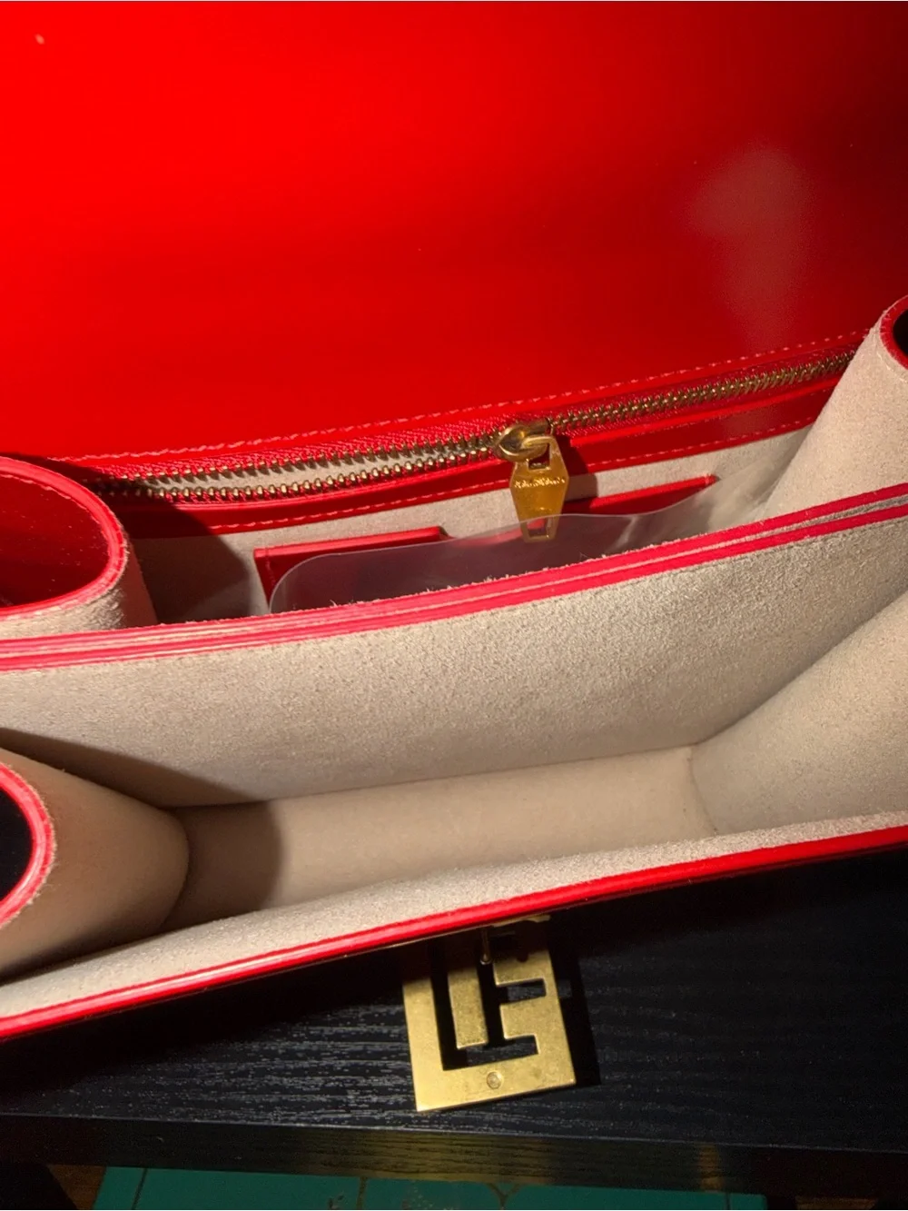 Balmain Red Leather Shoulder Bag with Gold Hardware